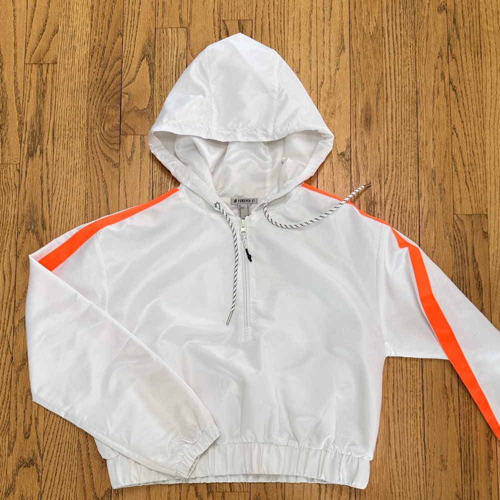 Forever 21 White and Orange Hooded Sweatshirt